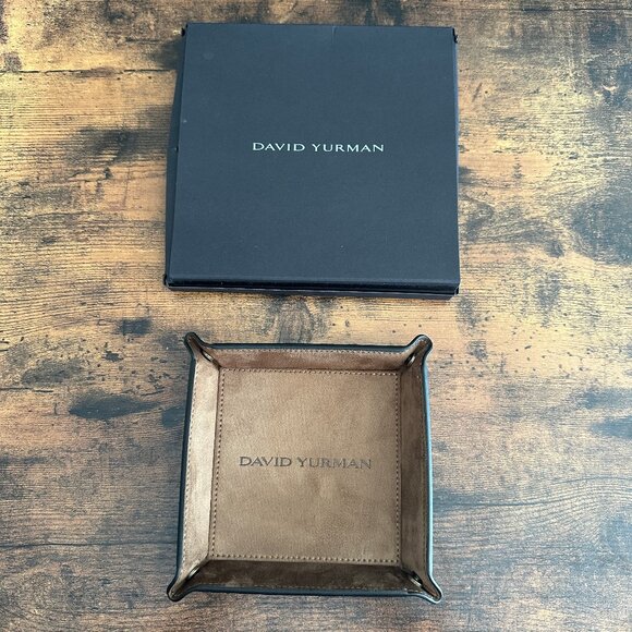 NEW David Yurman Leather Jewelry Valet Tray Black Tan Suede RARE - Picture 1 of 5